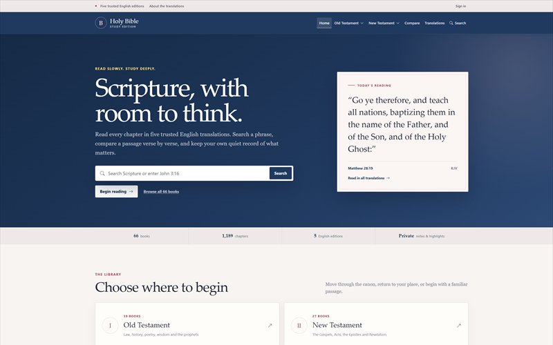 Screenshot of the Holy Bible Study Edition homepage