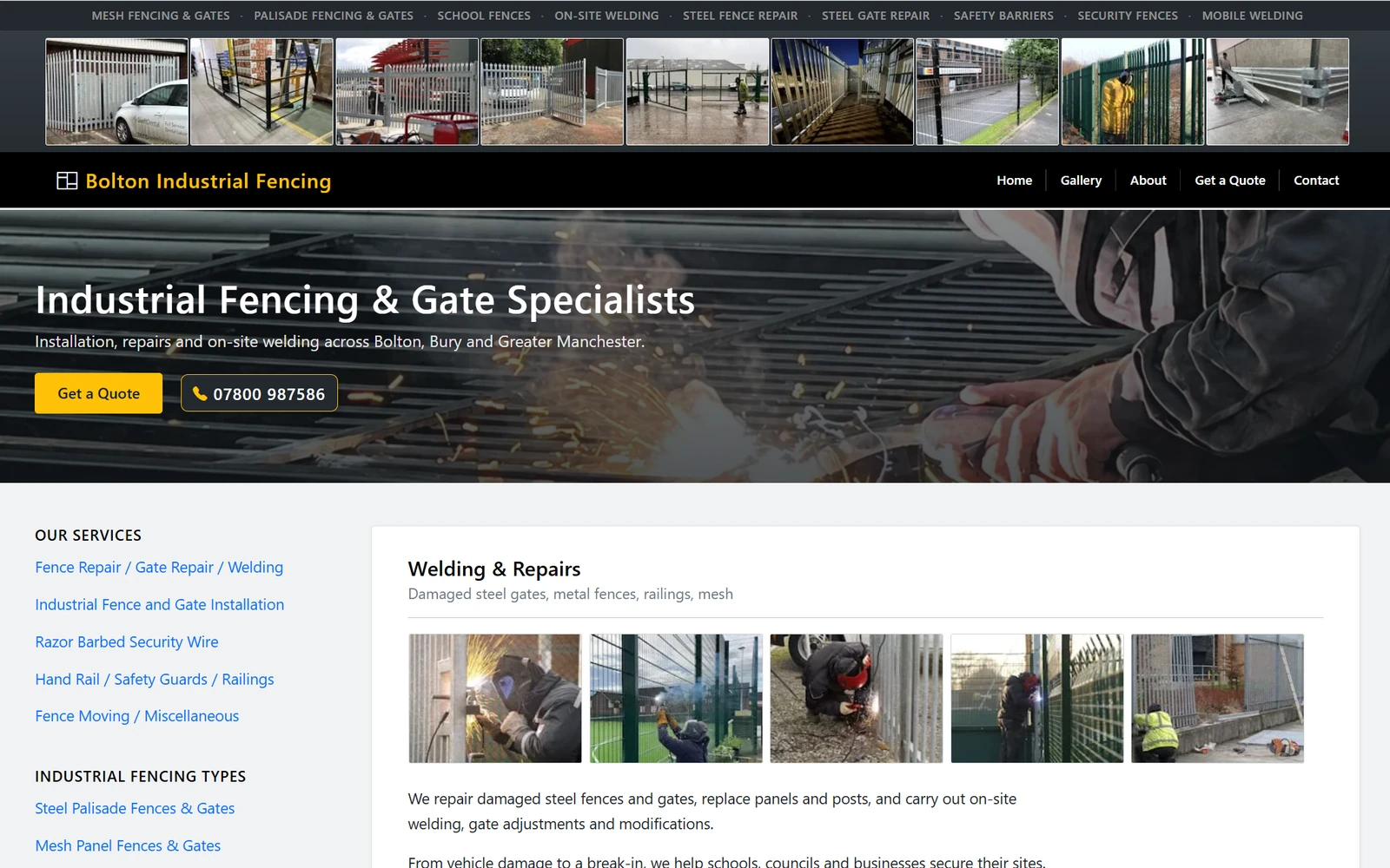 Screenshot of the Bolton Industrial Fencing homepage