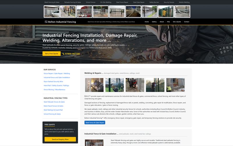 Screenshot of the Bolton Industrial Fencing homepage
