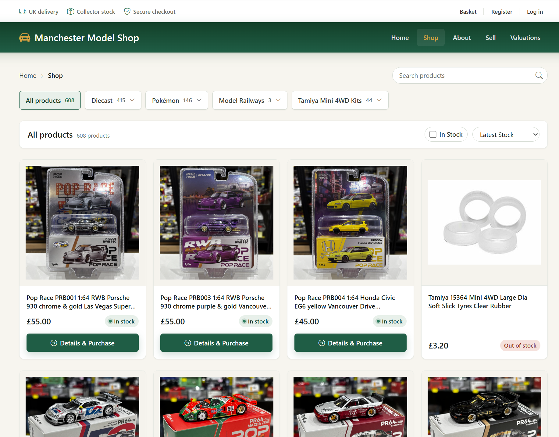 Screenshot of the Manchester Model Shop ecommerce storefront
