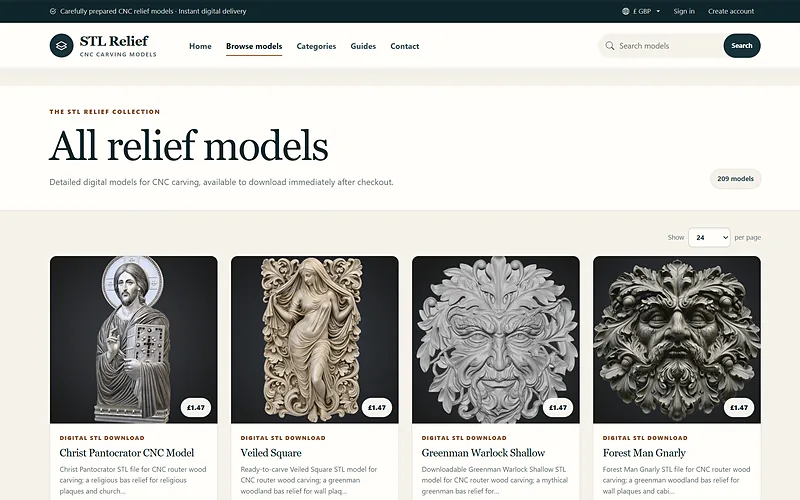 Screenshot of the STL Relief digital marketplace